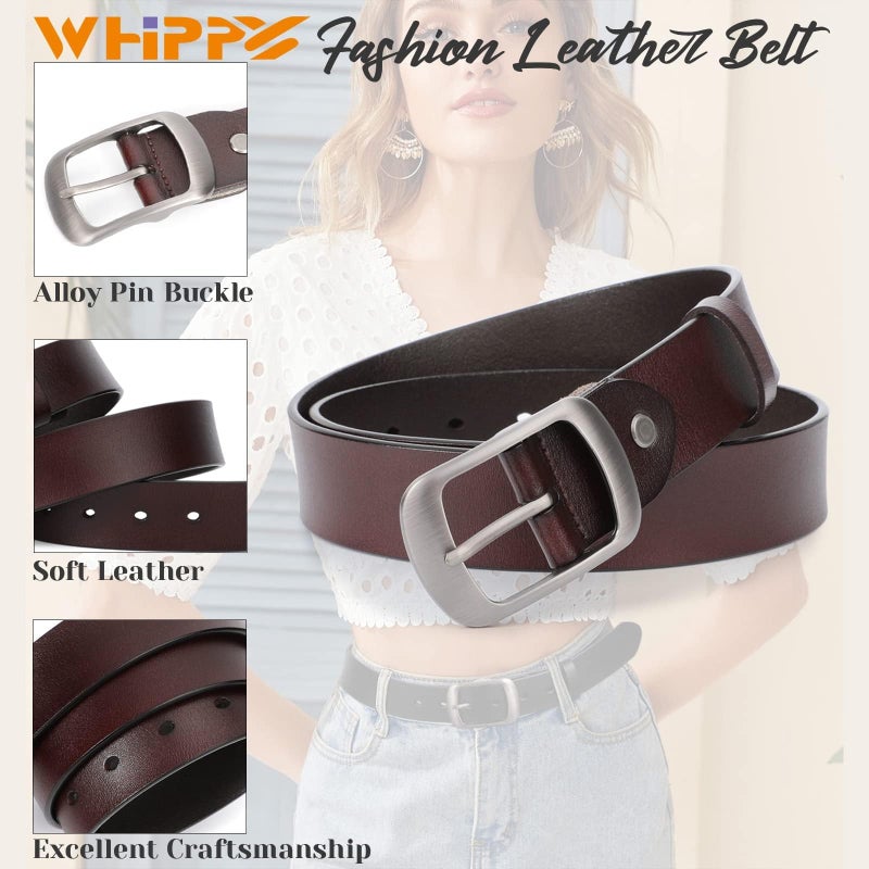 WHIPPY Women Leather Belts for Jeans Pants Fashion Dress Belt for Women with Solid Pin Buckle, Coffee, L - Image 3